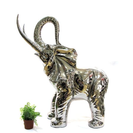 AFD HOME Ceramic Elephant Sculpture with Black BaseSilver 12016312